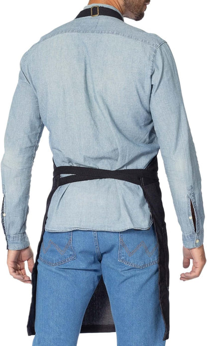 Under NY Sky Chef Apron – Professional Black Denim – Cotton Straps - Smart Pockets - Adjustable for Men and Women – Pro Chef, Cook, Kitchen, Baker, Barista, Bartender, Server Aprons