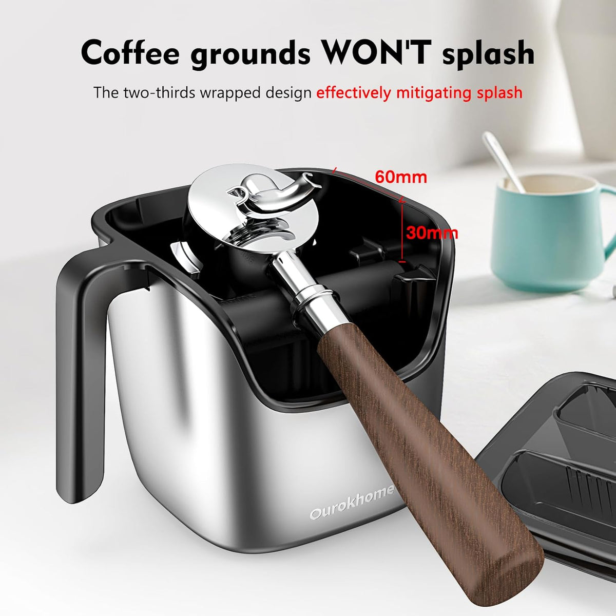Ourokhome Knock Box Espresso Accessories, The Latest Patented Stainless Steel Espresso Machine Tool for Coffee Ground with Removable Knock Bar