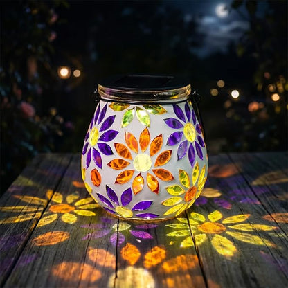 Afirst Mosaic Solar Lanterns Outdoor - Glass Hanging Solar Lights Hollow Out Waterproof Table Lamp Outdoor Decorative for Garden, Patio, Holiday Party Outdoor Decoration