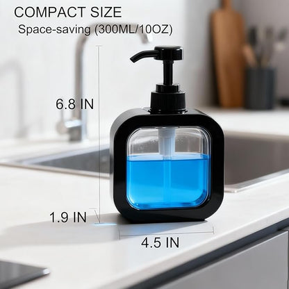 10oz Soap Dispenser, Plastic Hand Soap Dispenser for Bathroom & Kitchen, Waterproof Black Clear Soap Pump Bottle, BPA Free Leak Proof Refillable Lotion Dispenser