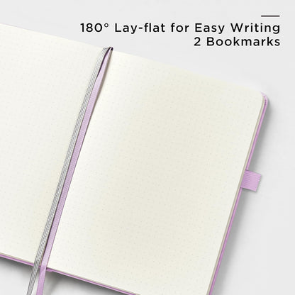 &And Per Se Dotted Journal Notebook, A5 Hardcover Leather Bullet Dotted Journal, 160 Pages 100 gsm Thick Dotted Paper，3 Sheets of Stickers Included - 5.7'' x 8'' (Light lavender)