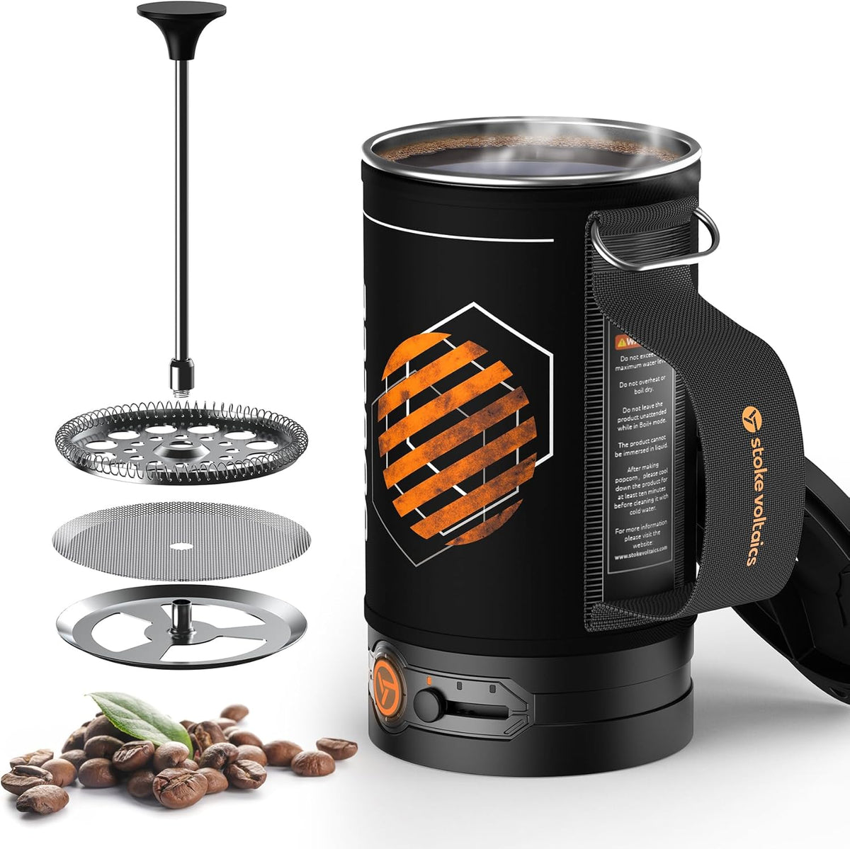Electric French Press Coffee Maker, 120V Boil Water & Press Coffee 2-in-1, Portable Design for Travel, Camping, 6 Minute Brew Ready