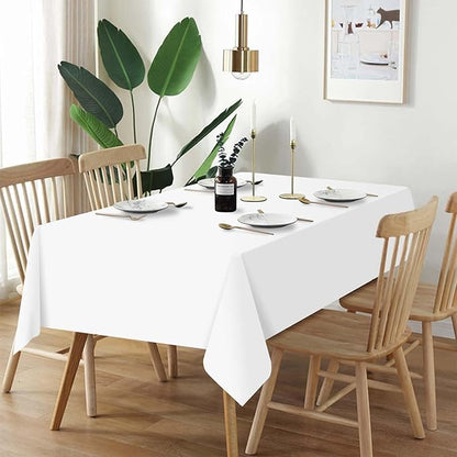 QIKSION White Plastic Table Cloth Disposable 6 Pack, 54 x 108 Inch Tablecloths for Party, Picnic, Birthday, Rectangle Table Cover