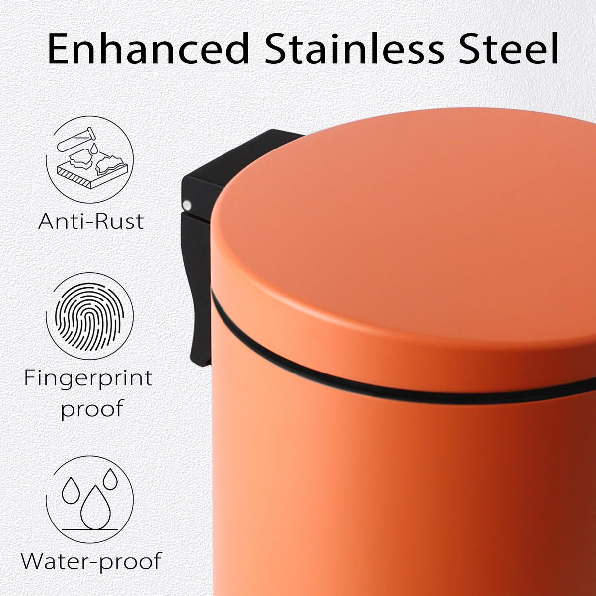 TIPGO Small Trash Can with Lid Soft Close, 4.5 Liters / 1.2 Gallon Bathroom Garbage Can, Mini Step Trash Bin, Stainless Steel Wastebasket for Bathroom, Bedroom, Office (Orange)