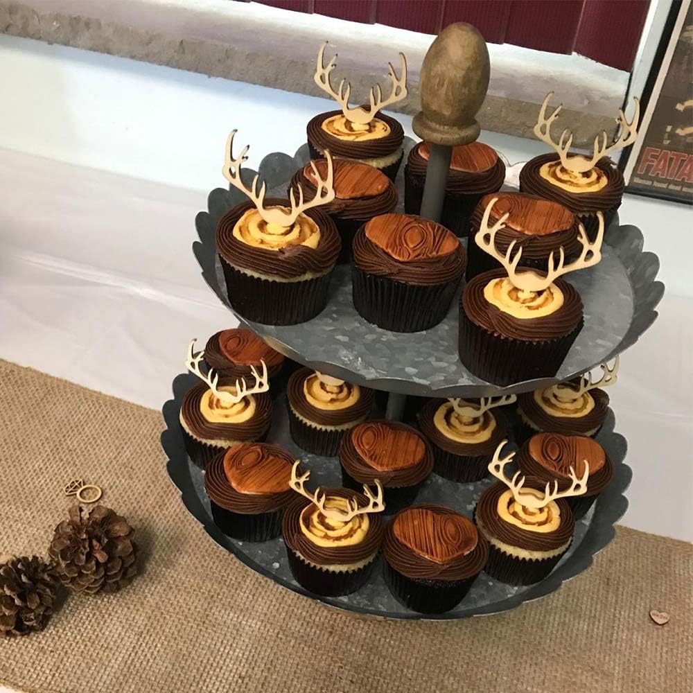 Deer Cupcake Toppers Wooden Baby Shower Woodland Antler Cake Picks Party Decorations Wedding Hunting Boho Rustic Country Birthday Party Supplies Set
