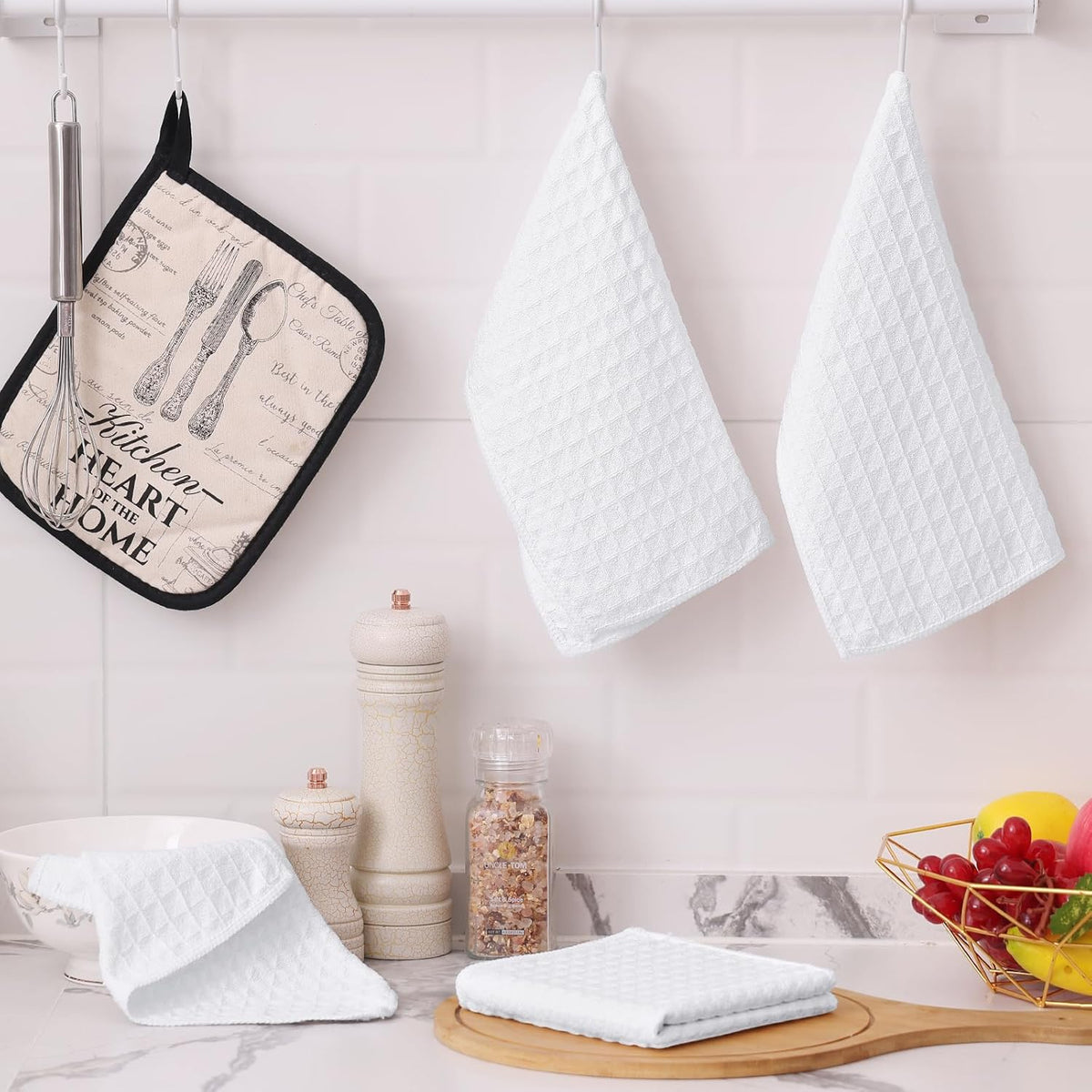 Homaxy Microfiber Waffle Weave Kitchen Dish Cloths, 12 x 12 Inch Ultra Absorbent and Solid Color Dish Towels for Kitchen Fast Drying Dishcloth for Washing Dishes, 12 Pack, White