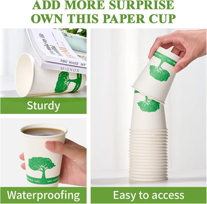 Vplus 270 Pack Compostable Paper Cups, 12 oz Biodegradable Disposable Paper Coffee Cups, Eco-friendly Hot Drinking Cups for Party, Picnic,Travel