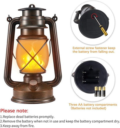 Battery-Powered 2 Modes Lighting LED Vintage Lanterns Decorative Outdoor & Indoor, 4 Pack Bronze Lights with Dancing Flame, Waterproof Remote Control Retro Lanterns Decor for Room,Garden,Porch