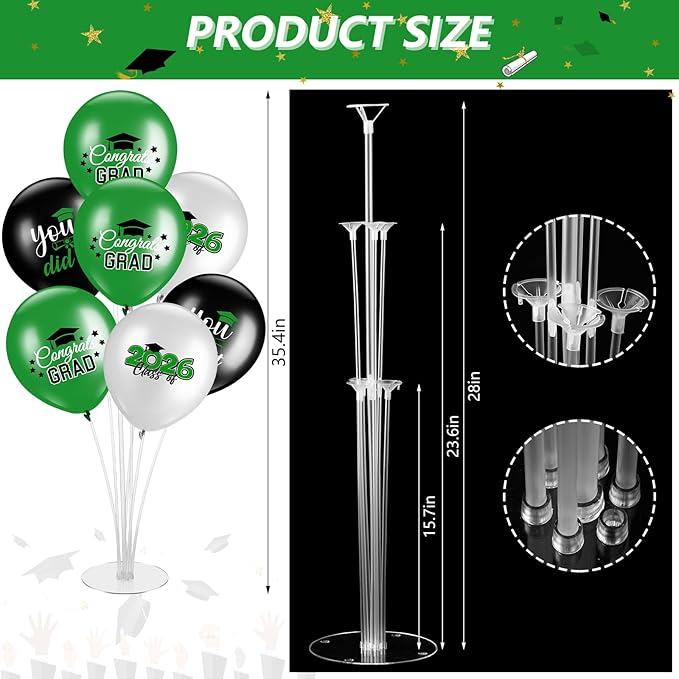 4 Set Graduation Party Balloon Stand Kits for Table Centerpieces Balloon Tables Holders with Congrats 2026 Graduation Party Decorations for School College Photo Props(Green)