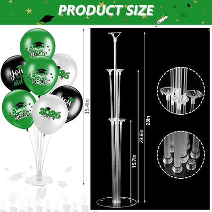 4 Set Graduation Party Balloon Stand Kits for Table Centerpieces Balloon Tables Holders with Congrats 2026 Graduation Party Decorations for School College Photo Props(Green)