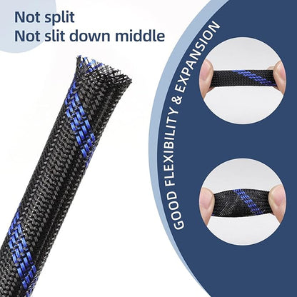 Braided Cable Sleeving, PET Expandable Braided Cable Sleeve, Flexible Mesh Sleeving Cord Management for Audio Video and Other Home Device, Cord Protector from Pets (Black Gold, 1/4" x 25ft)