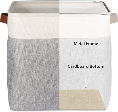 Univivi 13x13x13 Cube Storage Bins with Hard Bottom,4 Pack Storage Baskets with PU Handles Foldable Fabric Storage Bins for Clothes Organizing,Shelf,Gray