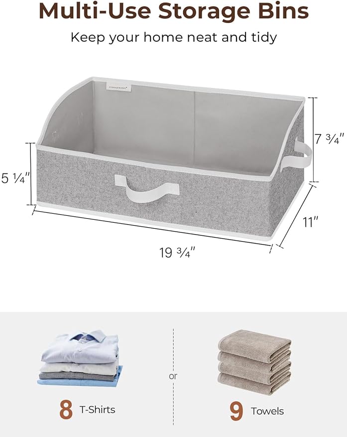 StorageWorks Closet Storage Bins, Trapezoid Organizer Box for Shelves, Fabric Clothes Bin, Foldable Organizing Baskets with Handles, Large, Gray, 3-Pack