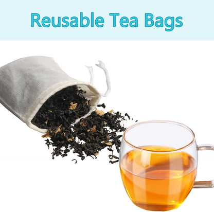Eketirry Spice Bags, 20pcs Reusable Empty Tea Bags, Muslin Strainer Bags, Soup Bags for Cooking, Natural Cotton Fine Mesh Cheesecloth Bags for Cold Brew Coffee(3 x4" &amp;5x6.3")