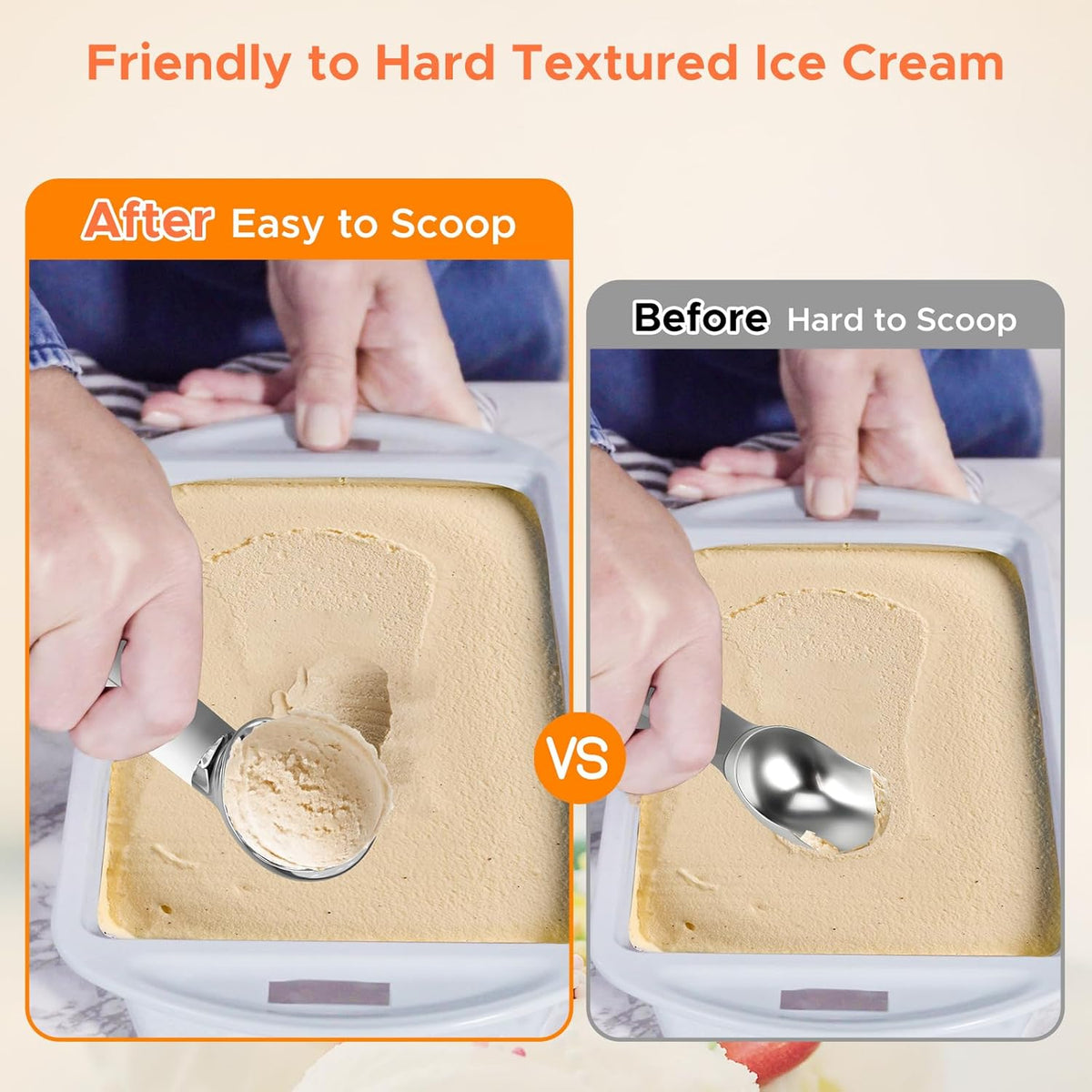 LT LAUDTEC Heated Ice Cream Scoop, Rechargeable Electric Warming Scooper, Heats to 158F for Hard Ice Cream, IP67 Waterproof, Easy for Seniors & Kids (White)