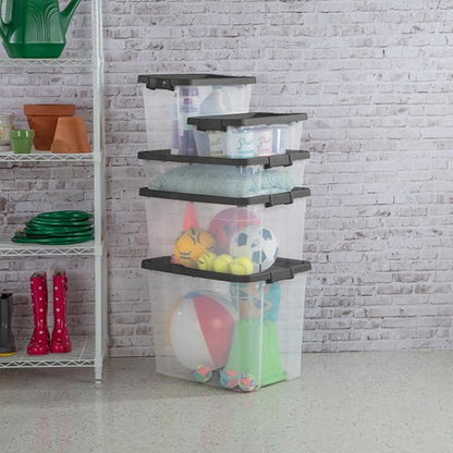 Sterilite 12-Pack Modular Stacker Box, Durable Clear Plastic Storage Bins with Latching Lids, 40 Quart - Stackable Organizing Container Boxes for Closet, Bathroom, and Office