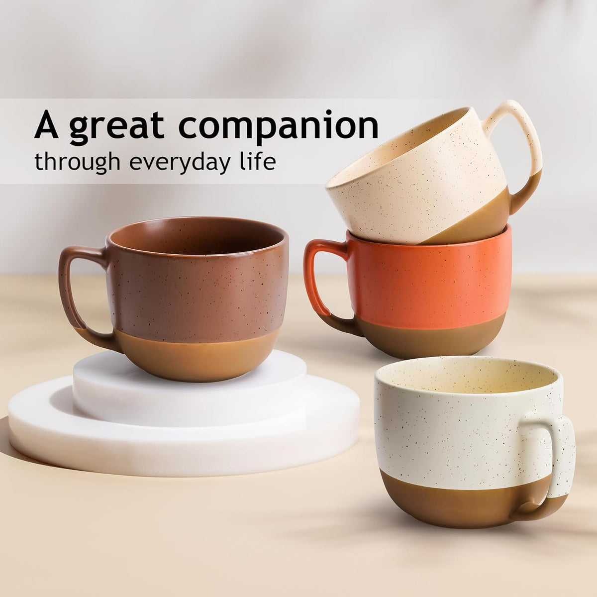 Miamio – 15 Ounce, Set of 4 Ceramic Latte Mug – Elegant Modern Coffee Mug Set for Cafe, Latte, Tea, Hot Cocoa - Drinks Dishwasher & Microwave Safe