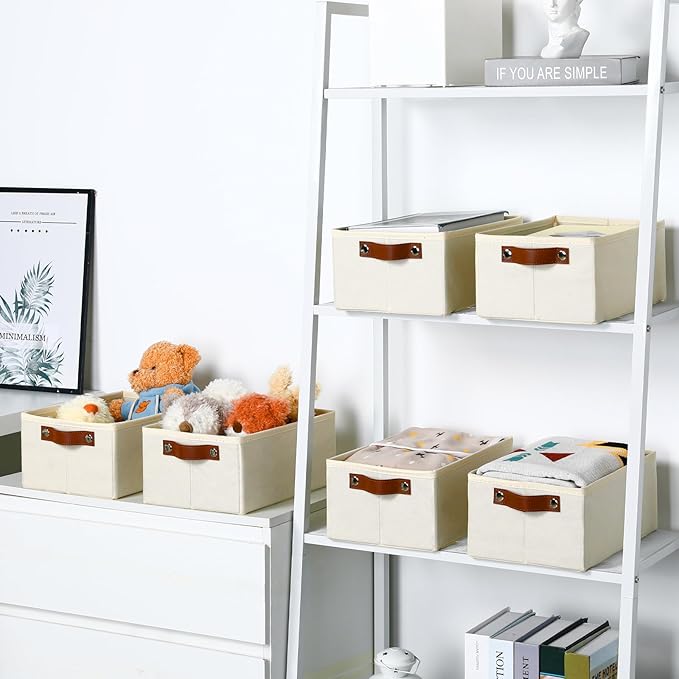 Bidtakay Collapsible Bins for Organizing - 6-Pack Hard Sided Closet Bins Cube Storage Baskets for Cabinet Pantry and Toy Organization - Ivory