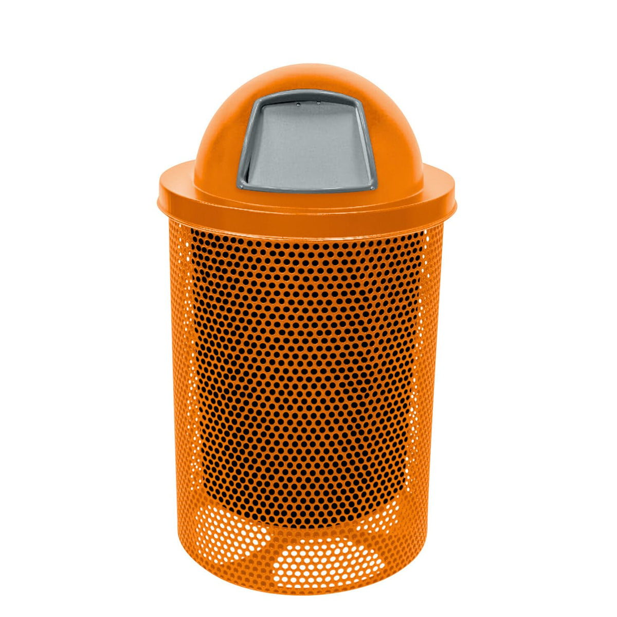 COATEDOUTDOORFURNITURE RDT-P-ORG Heavy Duty Round Trash Receptacle with Dome Top, Liner Included, 32 Gallon, Orange, Made in America