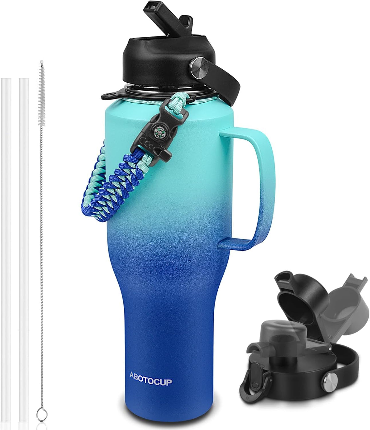 Water Bottle 40oz, Insulated Water Bottle with Handle & Straw Lids, Stainless Steel Water Bottle Fits in Any Car Cup Holder