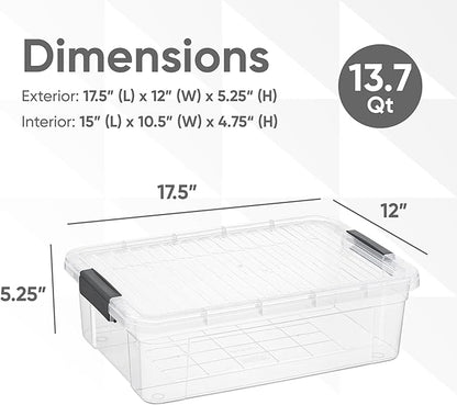 Superio Clear Storage Box with Lid, 13.7 Qt Plastic Container Bins for Organizing, Stackable Crates, BPA Free, Non Toxic, Odor Free, Organizers for Home, Office, School, and Dorm, 10 Pack
