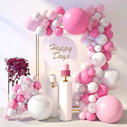 LovesTown 150 PCS Pink White Balloons Different Size of 18 12 10 5 Inch, Pink Confetti Balloons with Ribbons for Birthday Bridal Shower Wedding Gender Reavel Bachelorette Princess Party Decoration