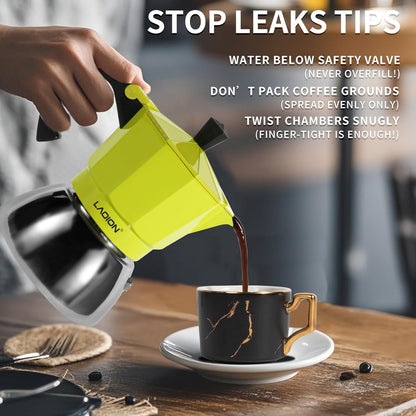 Stovetop Espresso Maker, 3Cup Moka Pot, Espresso Machine Compatible with Induction Cooktops, 150ml Stainless Steel & Aluminum Cuban Coffee Maker for Cafetera Cubana, Green