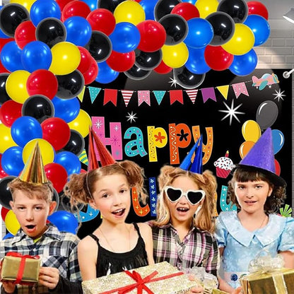 Red Yellow Blue Black Balloon Garland Arch Kit - Red Blue Black Yellow Balloons Spider Hero Birthday Decorations for Super Boy Hero Man Robots Video Game theme Birthday Carnival Circus Party Decors