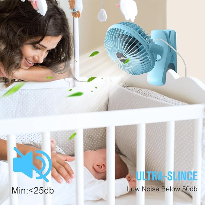 BESKAR Clip on Fan, Portable Small Desk Fans with Strong Airflow, 3 Speeds with Personal Fans Sturdy Clamp, Quiet Desk Fan & Clip Fan with USB Cord Powered - No Battery