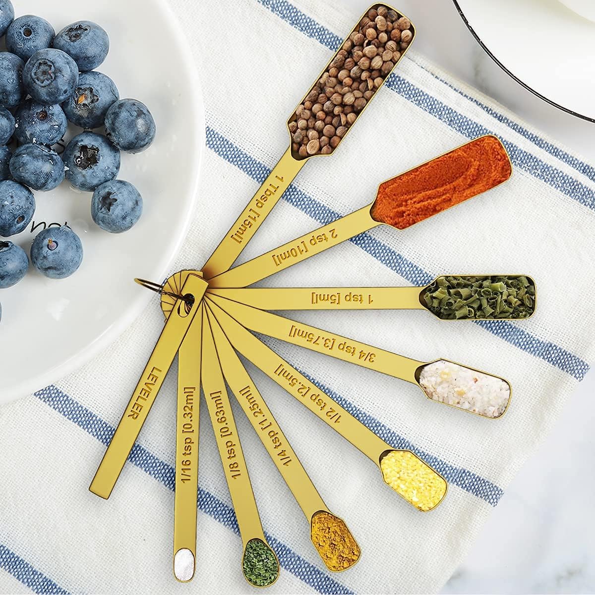 Wildone Gold Measuring Cups & Spoons Set of 21 - Includes 7 Stainless Steel Nesting Measuring Cups, 8 Measuring Spoons