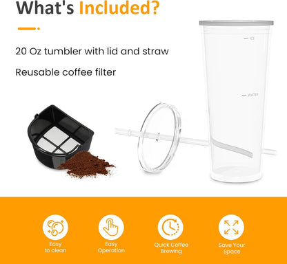 Sunvivi 20 Oz Iced Coffee Maker for Ground Coffee, Cold Brew Tea Maker with Reusable Coffee Filter and Insulated Pitcher