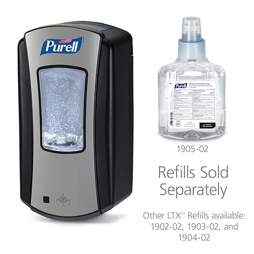Purell LTX-12 Touch-Free Hand Sanitizer Dispenser, Chrome/Black, for 1200 mL Purell LTX-12 Hand Sanitizer Refills (Pack of 1 - Refills sold separately) - 1928-04