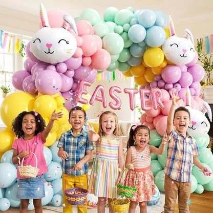 Easter Balloon Arch Kit - Pastel Balloon Garland Kit with EASTER Balloon Banner, Bunny Balloons for Easter Party, Spring Birthday, Baby Shower, Rainbow Easter Supplies Party Decorations