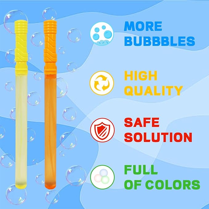 MorTime 24 Pack Bubble Wands for Kids, 8 Colors Bubbles Stick Bulk, 14.6" Easter Party Favor Summer Toy for Children