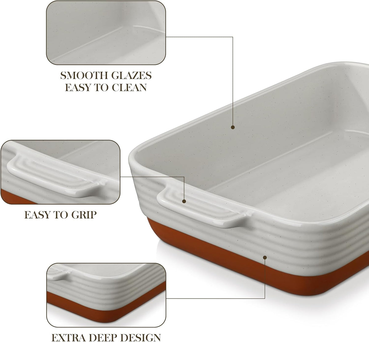MALACASA Lasagne Dishes for Oven, 4.8 Qt Ceramic Oven Dish with Handles, 9 x 13 Inch Deep Rectangular Baking Dish Casserole Dishes, Grey Lasagna Pan Bakeware for Roasting, Series TARA