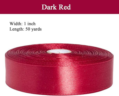 YASEO 1 Inch Dark Red Solid Satin Ribbon, 50 Yards Craft Fabric Ribbon for Gift Wrapping Floral Bouquets Wedding Party Decoration