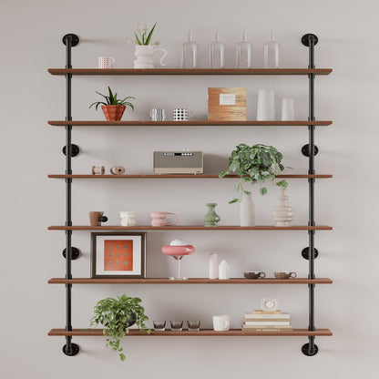 48 InchPipe Bookshelf Floating Shelves for Wall Shelves Bookshelf Industrial Pipe Shelving Shelves Real Wood Planks Rustic Hanging Shelves Farmhouse