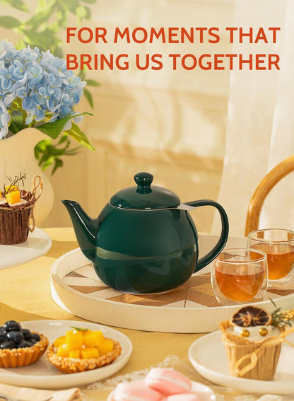 Sweese Teapots for Tea, 27 oz Porcelain Tea pot with Removable Stainless Steel Infuser, Tea Pots for Loose Tea - Dark Green