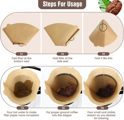 Coffee Filters, Size 04 Unbleached Cone Filters 8-12 Cup, 200 Count Disposable Natural Paper Filters