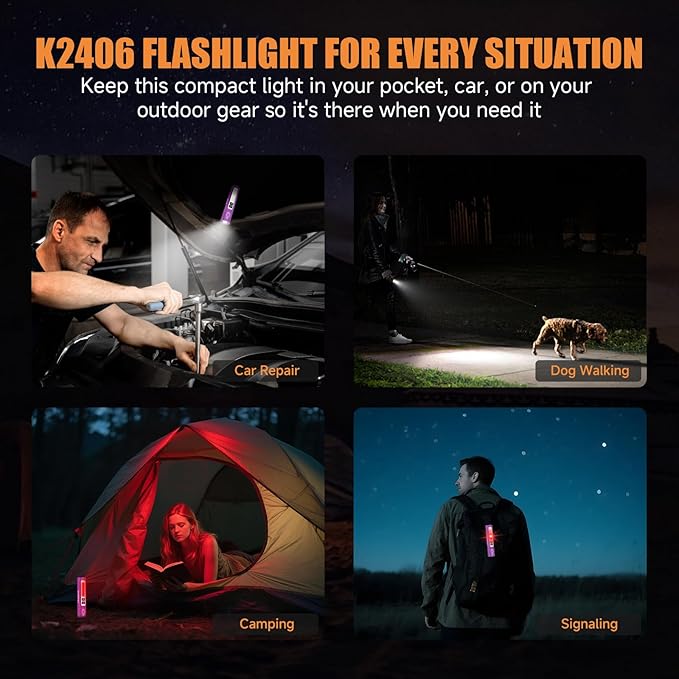 Banral Rechargeable Tactical Flashlights High Lumens - Super Bright Small Powerful LED Magnetic USB C Flashlight, 8 Modes, Dual Button Waterproof Pocket Flash Light for Emergency, Car (2, Purple)