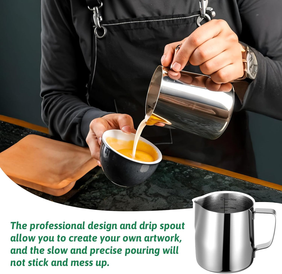 4 Pcs Milk Frothing Pitchers, 12 Oz 304 Stainless Steel Espresso Steaming Pitchers with Measuring Markers