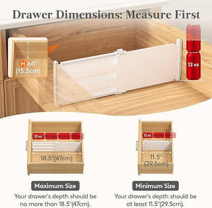 Lifewit 6" Tall 12 Pack Drawer Dividers, 30-47cm/11.5-18.5" Expandable Drawer Divider for Clothes, Adjustable Dresser Drawer Organizers, Drawers Separators for Dresser/Bathroom/Closet/Kitchen White