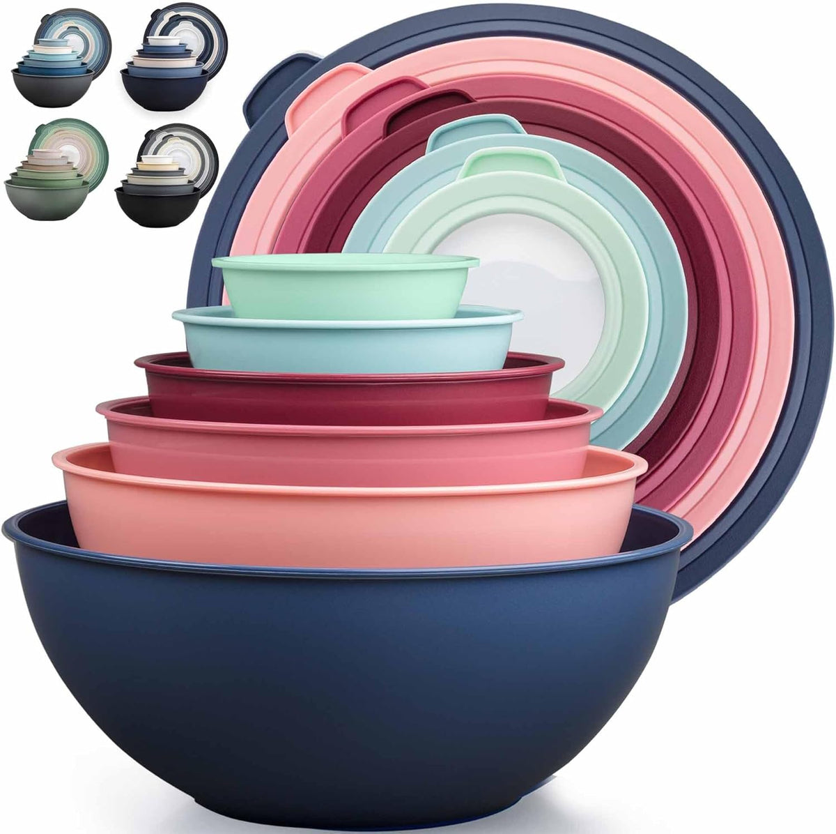Zulay Kitchen 12 Piece Plastic Mixing Bowls with Leak-Proof Lids Set - Microwave and Freezer Safe Kitchen Mixing Bowls for Preparing
