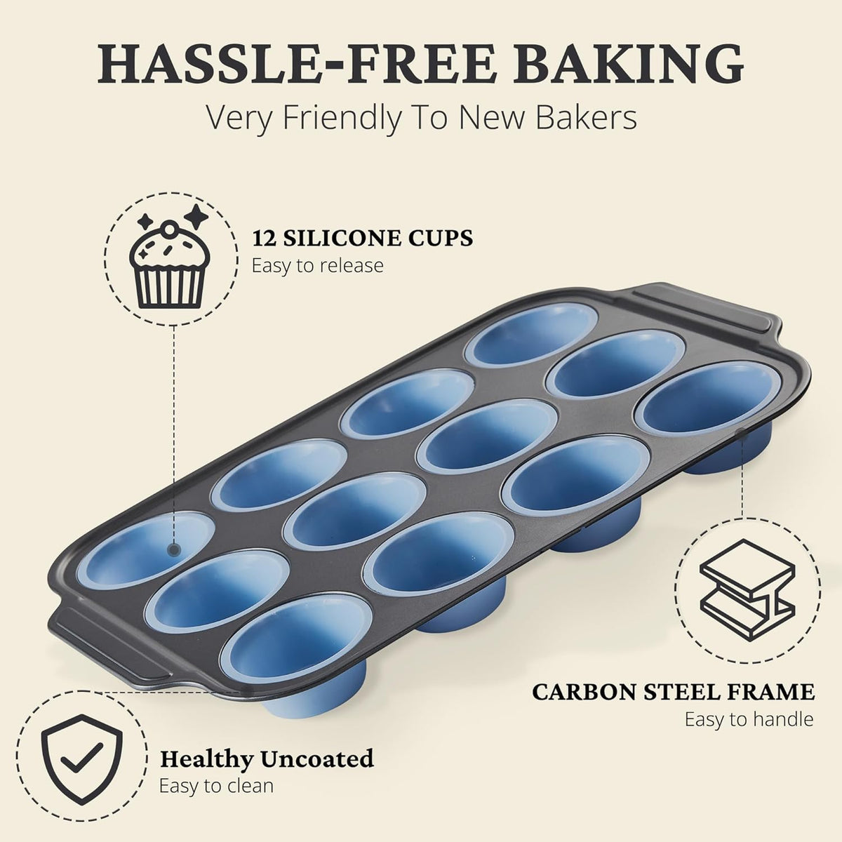 Silicone Muffin Pans for Baking with Metal Frame, Egg Bite Molds, Cupcake Pans 12 Regular Size