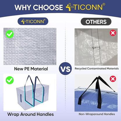 TICONN 4 Pack Extra Large Moving Bags Heavy Duty with Zippers & Carrying Handles, Durable Storage Bags Moving Boxes for Closet Organizers and Storage (4 Pack, Navy)