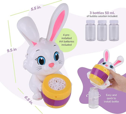 ArtCreativity Bunny Bubble Machine for Toddlers - Bunny Rabbit Bubble Blower Machine Toy for Kids with Refill Solutions, Music, & Batteries - Animal Party Favors and Activities for Girls and Boys