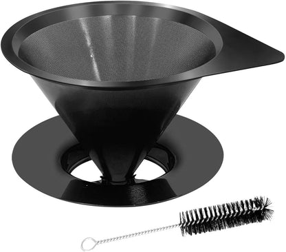 LHS Pour Over Coffee Dripper Reusable Coffee Filter Paperless Coffee Filter Stainless Steel Pour Over Coffee Maker Cone Coffee Dripper for 1-2 Cup,Black