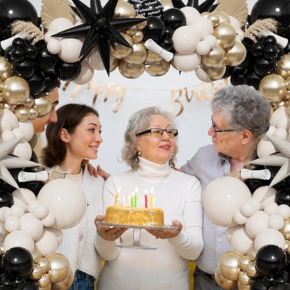 Black And Gold Balloon Arch Kit,Sand White Chrome Gold Balloons with Exploding Star Foil Balloons for New Year Decorations Graduation Retirement Adult Birthday Party Wedding Decor