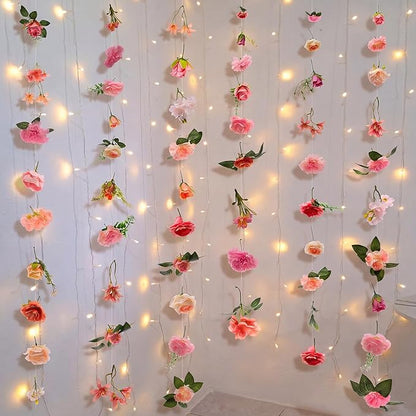 Suncalla 6 Pcs 35.46 ft Flower Garlands Backdrop Spring Artificial Wildflower Vines Floral Decorations for Party Fake Flower Vines Faux Silk Wildflower for Easter Wedding Garden Wall Arch(Soft Pink)