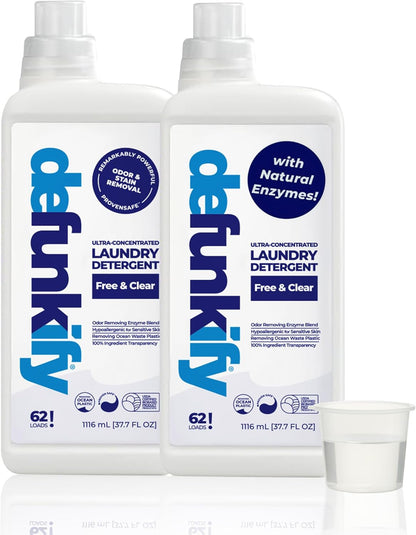 Laundry Detergent 62 Load/37.7 FlOz (2-Pack). 'Free & Clear' Liquid Laundry Detergent- Sensitive Skin. 'ProvenSafe' Laundry Soap Washing Detergent w/Odor & Stain Remover for Activewear & All Fabrics